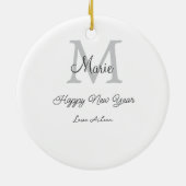 simple minimal happy new year monogram gray name  keramisch ornament (Achterkant)