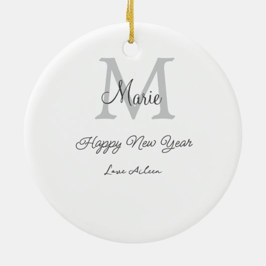 simple minimal happy new year monogram gray name  keramisch ornament (Achterkant)