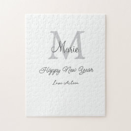 simple minimal happy new year monogram gray name  legpuzzel