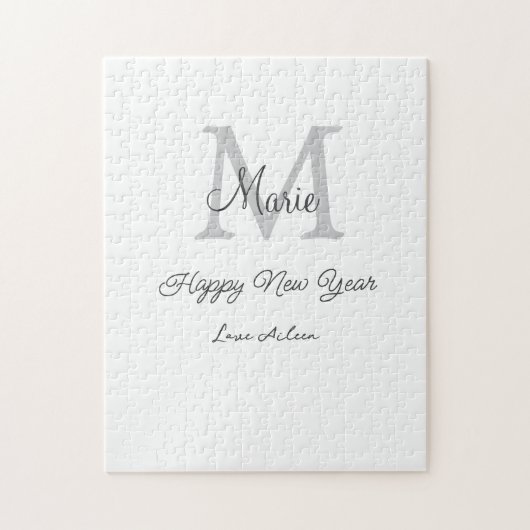 simple minimal happy new year monogram gray name  legpuzzel (Verticaal)
