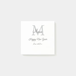 simple minimal happy new year monogram gray name  post-it® notes