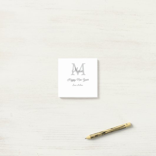 simple minimal happy new year monogram gray name  post-it® notes (Op bureau)