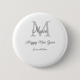 simple minimal happy new year monogram gray name  ronde button 5,7 cm