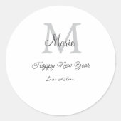 simple minimal happy new year monogram gray name  ronde sticker (Voorkant)