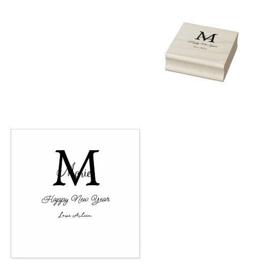 simple minimal happy new year monogram gray name rubberstempel (Gestempeld)