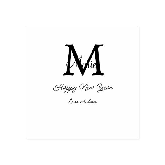 simple minimal happy new year monogram gray name  rubberstempel (Afrduk)