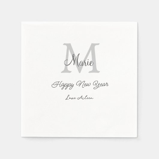 simple minimal happy new year monogram gray name  servet (Voorkant)