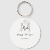 simple minimal happy new year monogram gray name sleutelhanger (Voorkant)