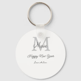 simple minimal happy new year monogram gray name  sleutelhanger