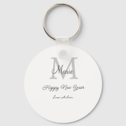 simple minimal happy new year monogram gray name  sleutelhanger (Achterkant)