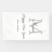 simple minimal happy new year monogram gray name  spandoek (Horizontaal)
