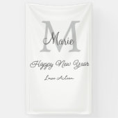 simple minimal happy new year monogram gray name  spandoek (Verticaal)