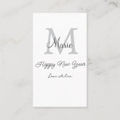 simple minimal happy new year monogram gray name  visitekaartje (Voorkant)