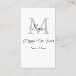 simple minimal happy new year monogram gray name  visitekaartje