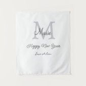 simple minimal happy new year monogram gray name wandkleed (Voorkant)