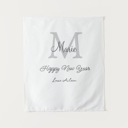 simple minimal happy new year monogram gray name  wandkleed (Voorkant)
