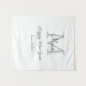 simple minimal happy new year monogram gray name  wandkleed (Voorkant (horizontaal))