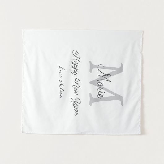 simple minimal happy new year monogram gray name  wandkleed (Voorkant (horizontaal))