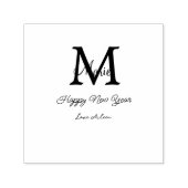 simple minimal happy new year monogram gray name   zelfinktende stempel (Design)