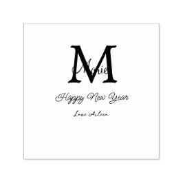 simple minimal happy new year monogram gray name   zelfinktende stempel