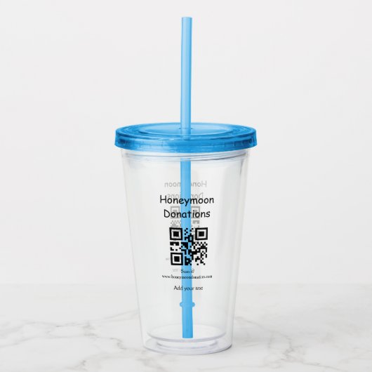 Simple minimal honeymoon donations wedding q r cod acryl drinkbeker (Voorkant)