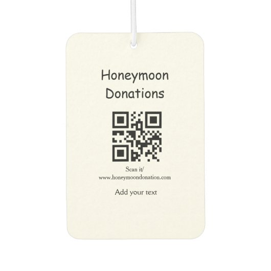 Simple minimal honeymoon donations wedding q r cod luchtverfrisser (Voorkant)