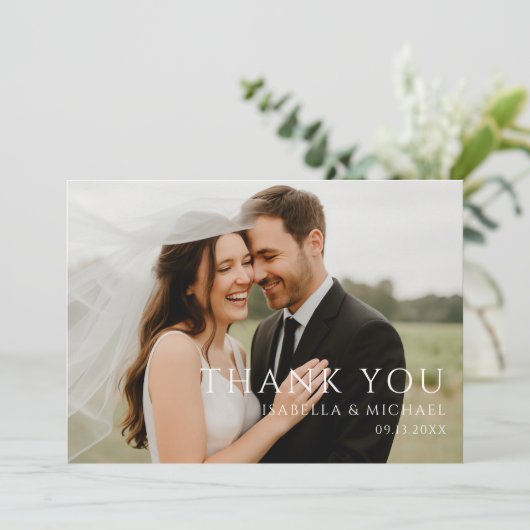 Simple Minimal Modern Wedding Photo  Bedankkaart (Staand voorkant)