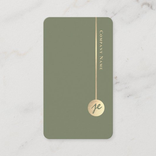 Simple Minimal Monogram Elegant Sage Green & Gold Visitekaartje (Voorkant)