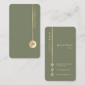 Simple Minimal Monogram Elegant Sage Green & Gold Visitekaartje (Voorkant / Achterkant)