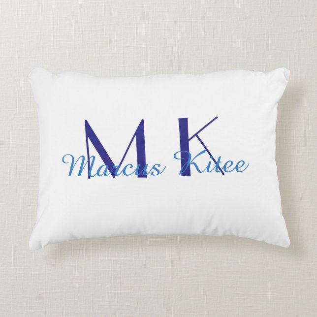 simple minimal monogram personalized name blue ret accent kussen (Voorkant)