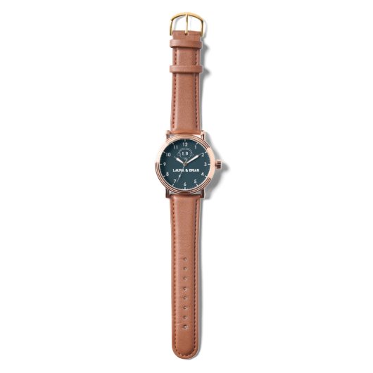 Simple Minimal navy blue Monogram couple names Horloge (Bandje)