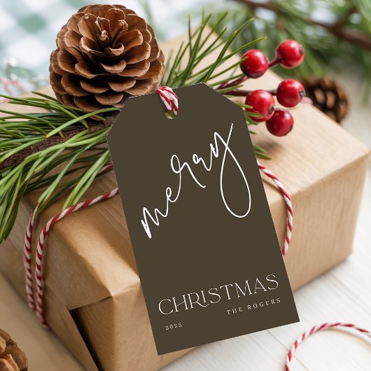 Simple Minimal Olive Green Family Name Christmas Cadeaulabel