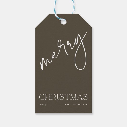 Simple Minimal Olive Green Family Name Christmas Cadeaulabel (Voorkant)
