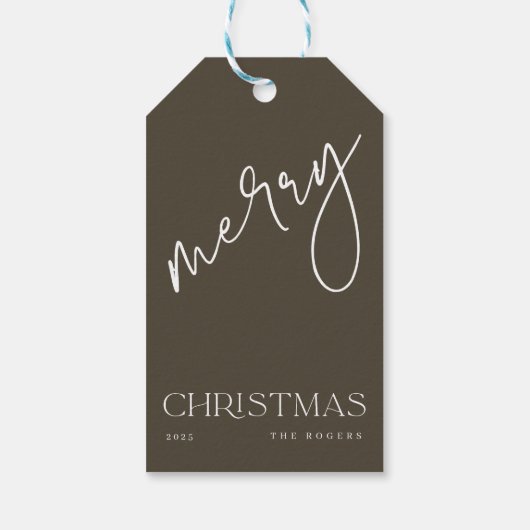 Simple Minimal Olive Green Family Name Christmas Cadeaulabel (Achterkant)