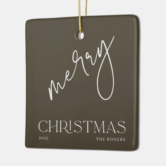 Simple Minimal Olive White Family Name Christmas Keramisch Ornament (Links)
