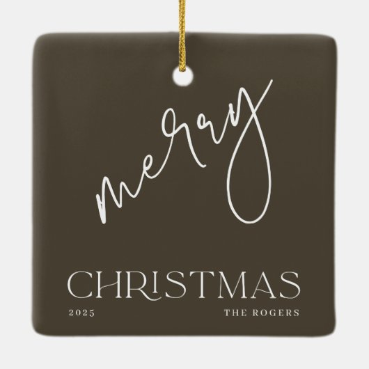 Simple Minimal Olive White Family Name Christmas Keramisch Ornament (Achterkant)