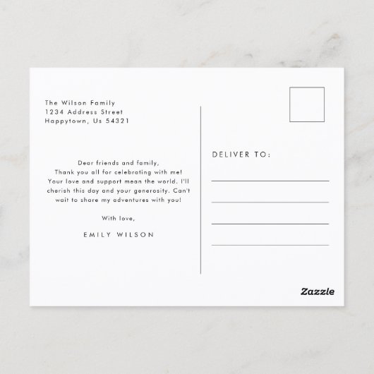 Simple Minimal Photo Modern Script Graduation Briefkaart (Achterkant)
