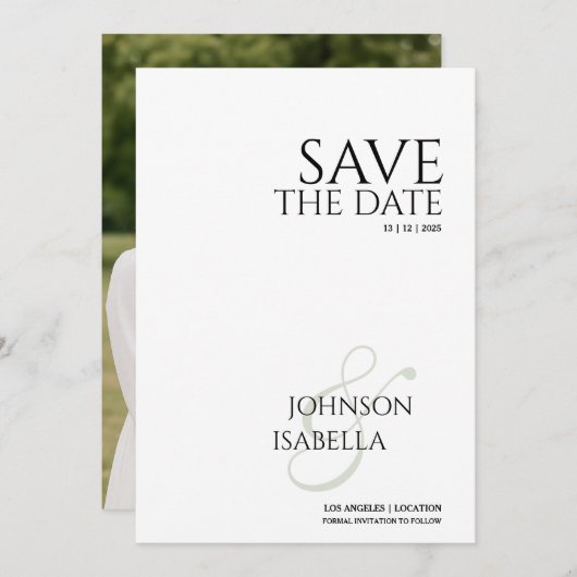 Simple minimal Photo Save the Date Card Kaart (Voorkant / Achterkant)
