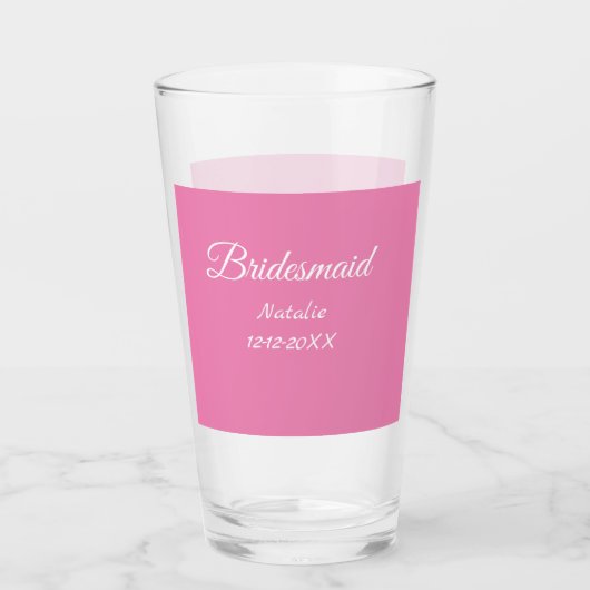 Simple minimal pink bridesmaid add name year text glas (Voorkant)