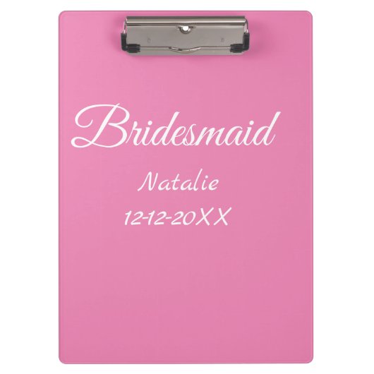 Simple minimal pink bridesmaid add name year text klembord (Voorkant)