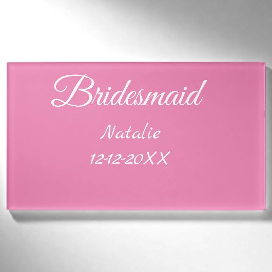Simple minimal pink bridesmaid add name year text naambadge (Voorkant)
