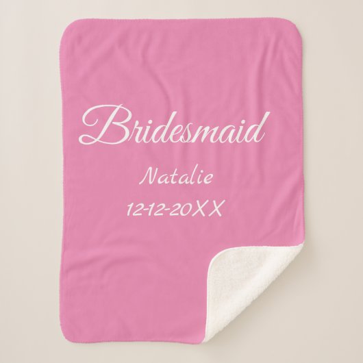 Simple minimal pink bridesmaid add name year text sherpa deken (Voorkant)