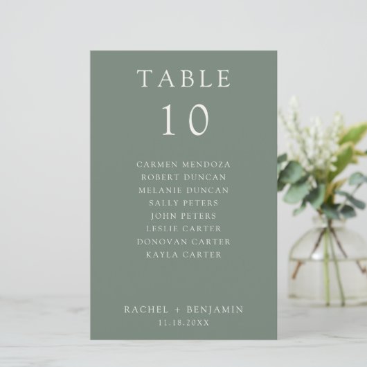 Simple Minimal Sage Green Wedding Seating Chart (Staand voorkant)