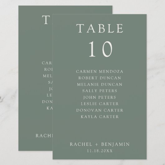 Simple Minimal Sage Green Wedding Seating Chart (Voorkant / Achterkant)