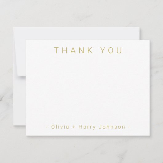 Simple Minimal Thank You Gold White Flat Note Card Notitiekaartje (Voorkant)
