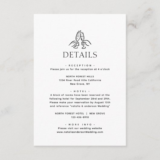 Simple Minimal Wine Cheers Wedding Details Informatiekaartje (Voorkant)