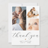 Simple Minimalist 3 Photo Collage Baptism Bedankkaart (Voorkant)