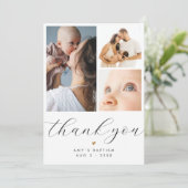 Simple Minimalist 3 Photo Collage Baptism Bedankkaart (Staand voorkant)