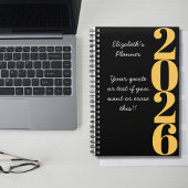 Simple Minimalist Black and Gold Name and Year Planner