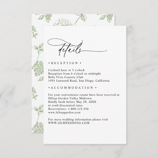 Simple Minimalist Black and White Details Wedding Informatiekaartje (Voorkant / Achterkant)